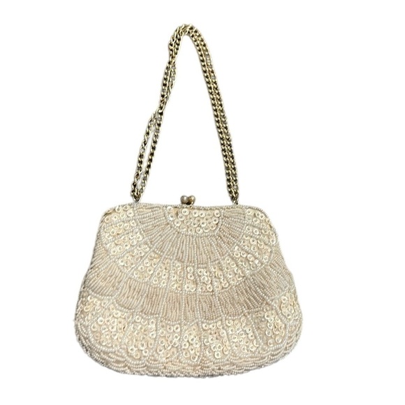 Hand Made Hong Kong Beaded off white bag - Picture 1 of 16